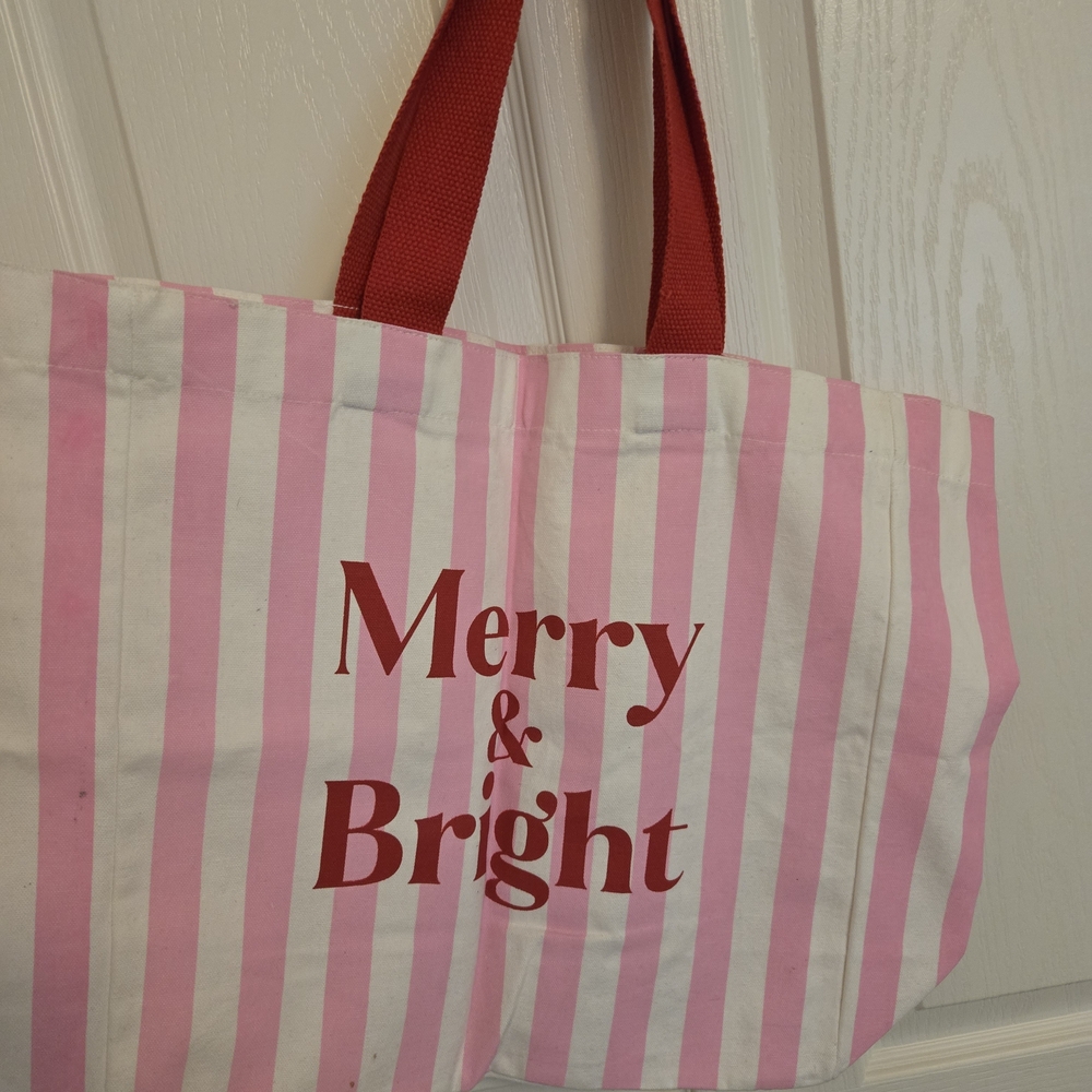 Pink and White Striped Tote Bag